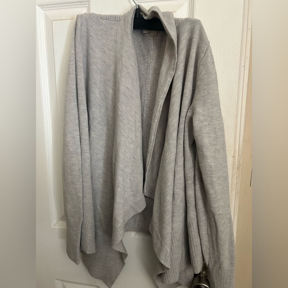 LOFT Light Gray Open-Front Draped Cardigan
